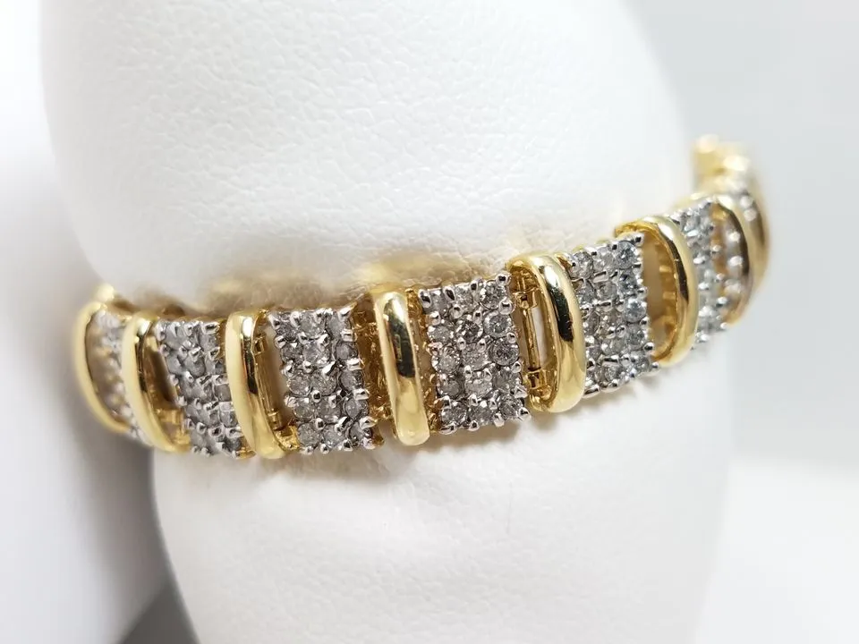 Dazzling 6 7/8" 10k Two Tone Gold Natural Diamond Custom Bracelet