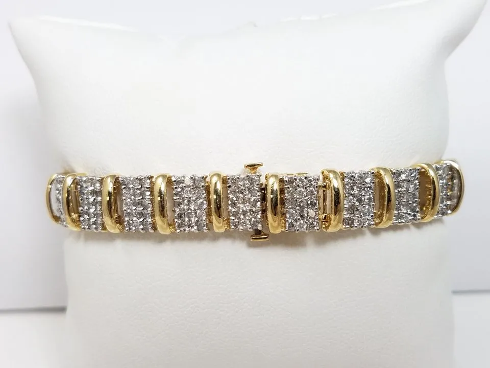 Dazzling 6 7/8" 10k Two Tone Gold Natural Diamond Custom Bracelet