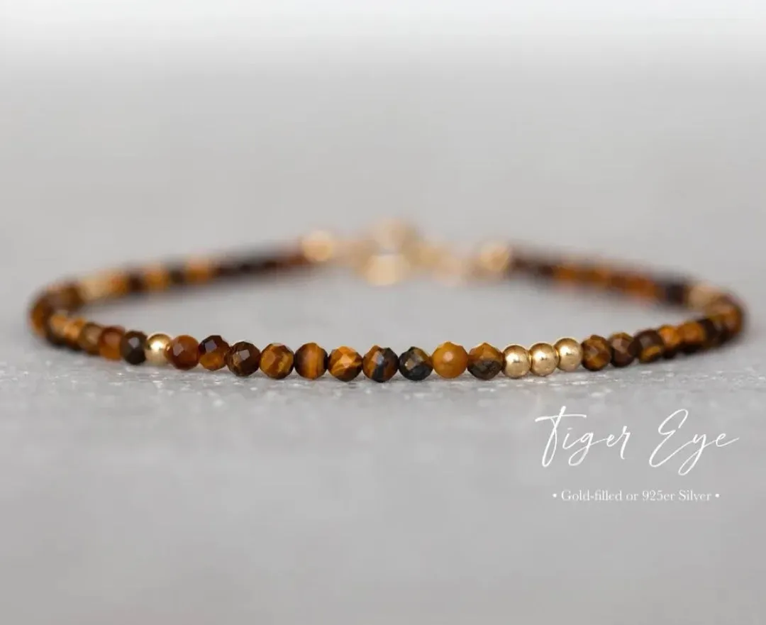 Delicate Tiger Eye Gemstone Bracelet - Capricorn Stone Bracelet