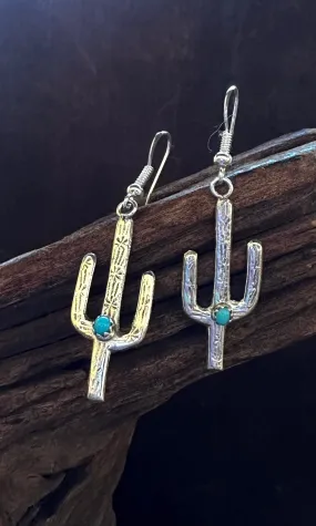 DESERT CACTI Navajo Made Silver and Turquoise Earrings