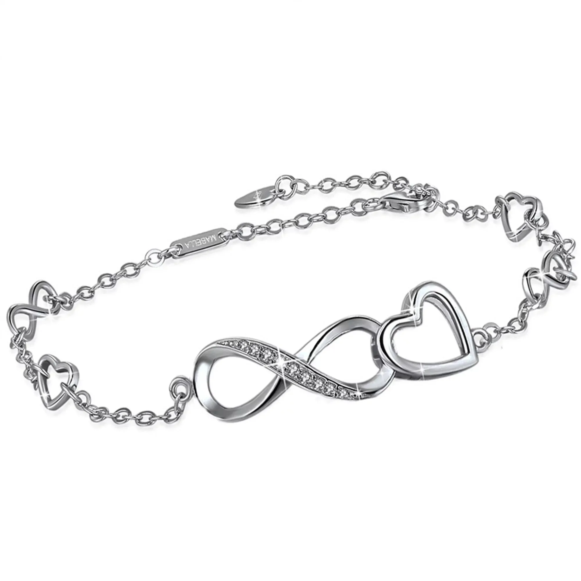 Devuggo Infinity Endless Love Heart Adjustable Bracelet, Sterling Silver Jewelry Gifts for Women