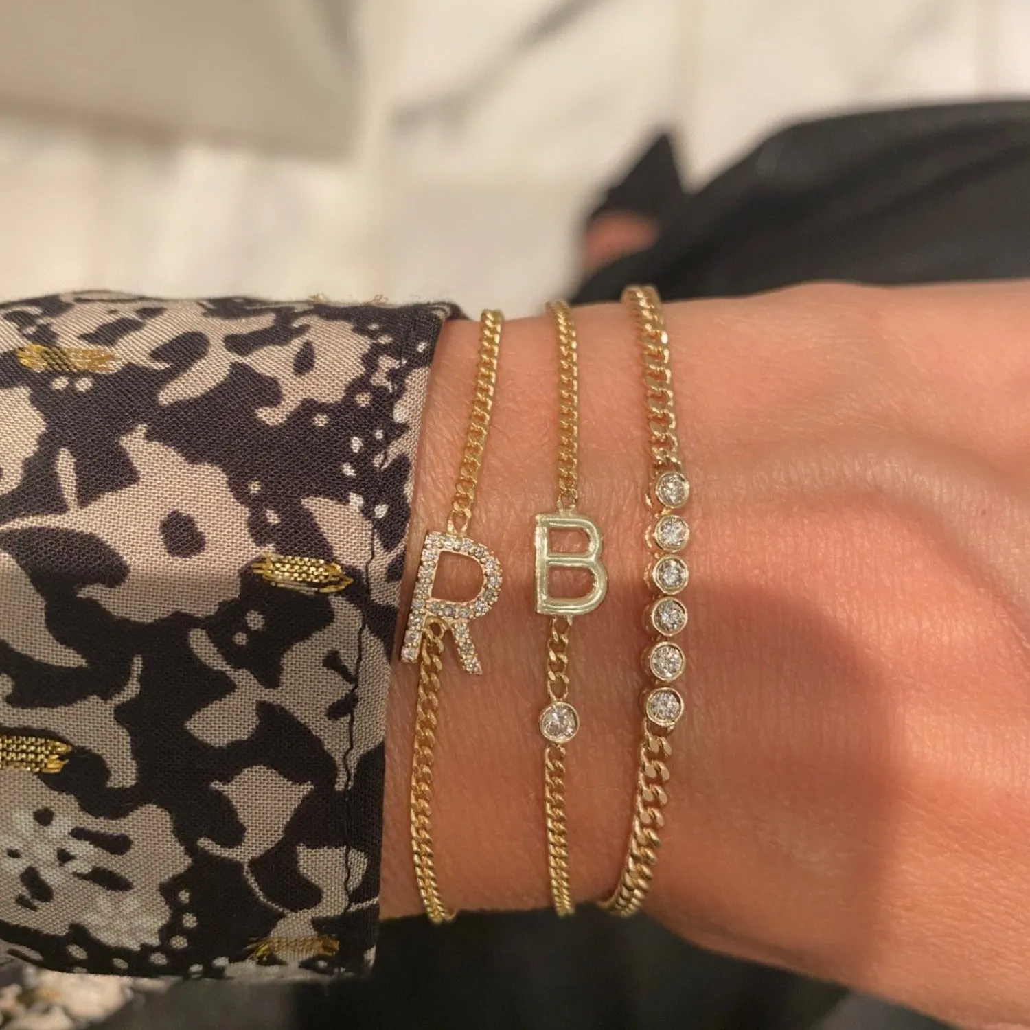 Diamond Initial on Cuban Chain Bracelet