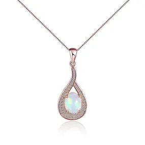 Divine Opal and Rose Gold Drop IOBI 925 Sterling Silver Necklace