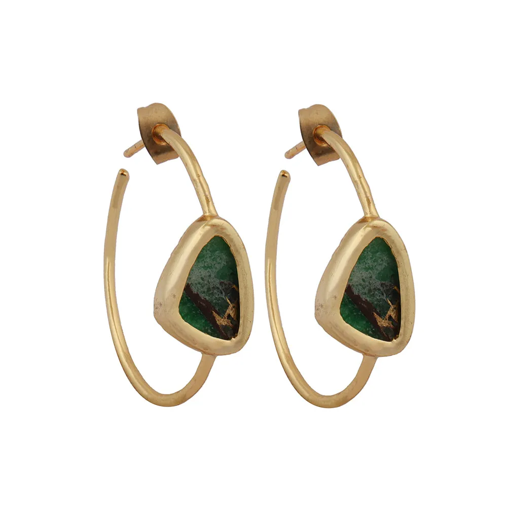 Elena Gold & Green Turquoise Hoop Earrings (Gold / Gold & Black)