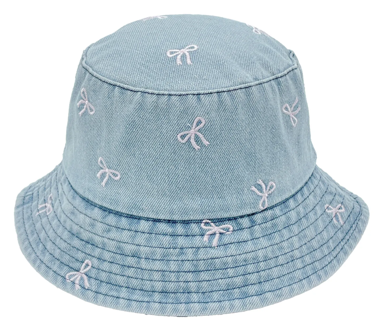 Embroidered Bow Denim Bucket Hat