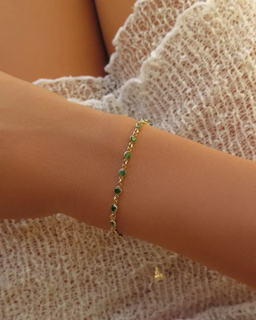 Emerald CZ Tennis Bracelet  - 14k Yellow Gold Fill