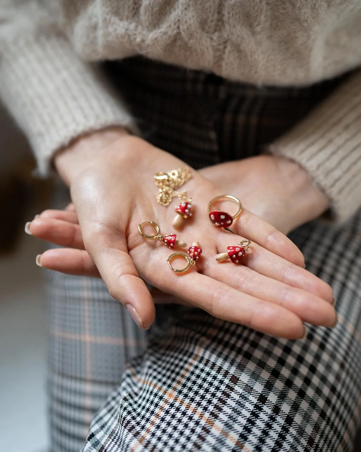 Enamel Mushroom Huggie Earrings