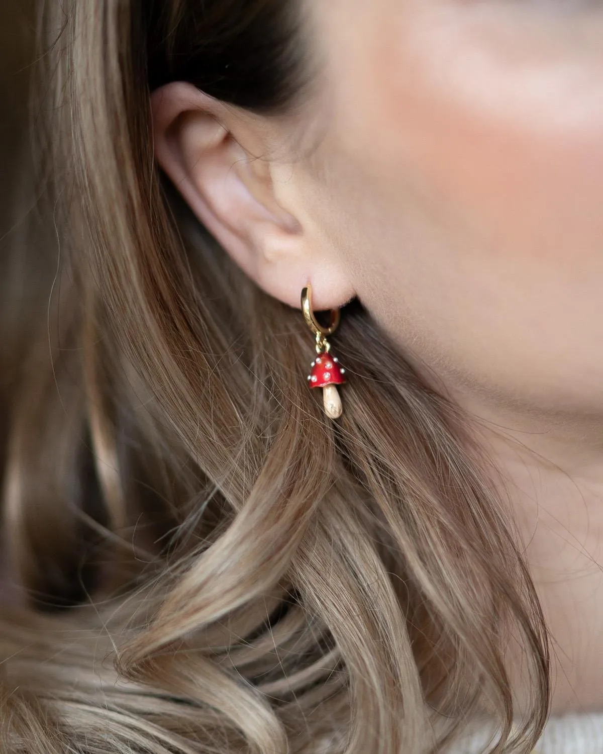 Enamel Mushroom Huggie Earrings