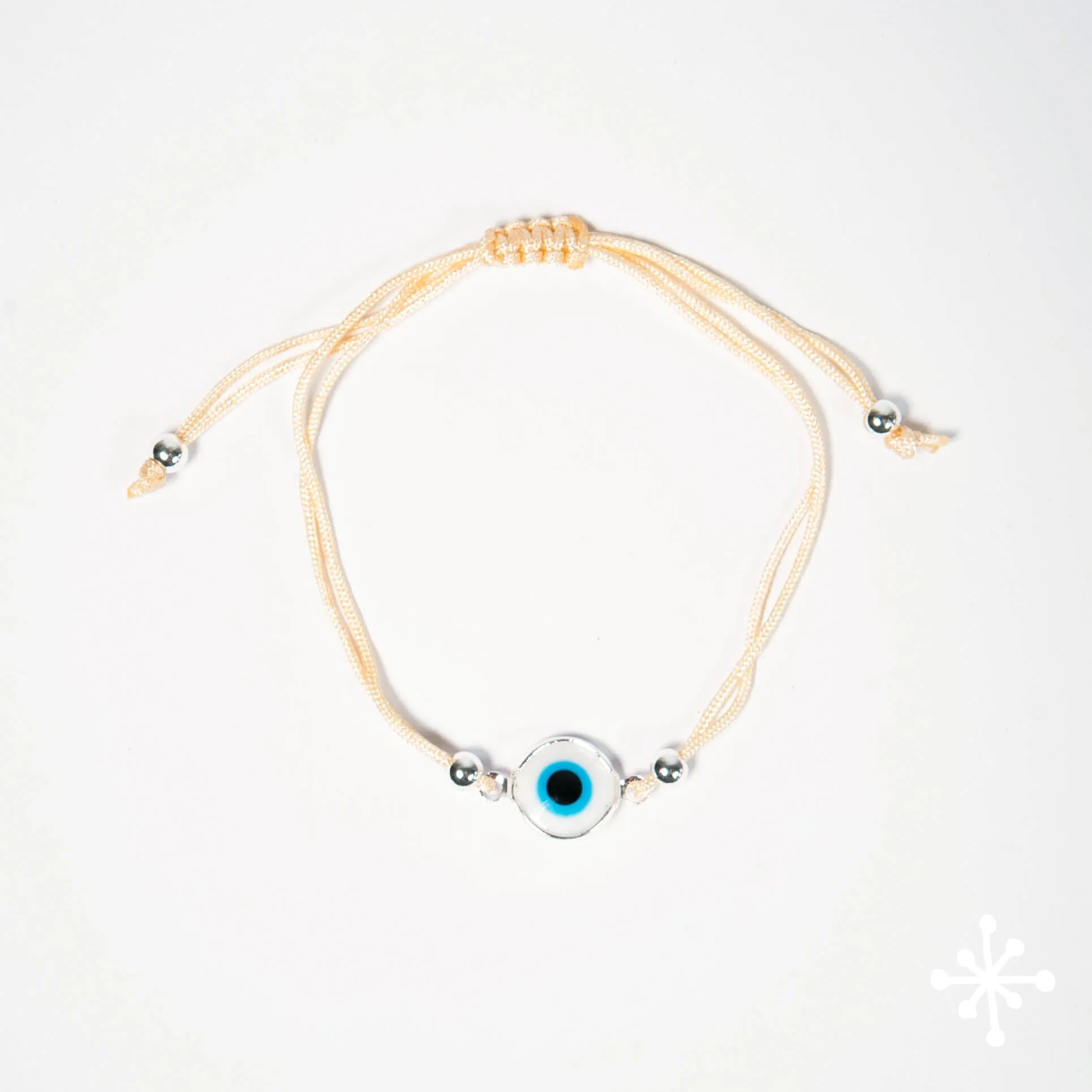 Evil Eye Bracelet Cord with Silver Beads