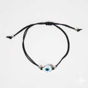 Evil Eye Bracelet Cord with Silver Beads