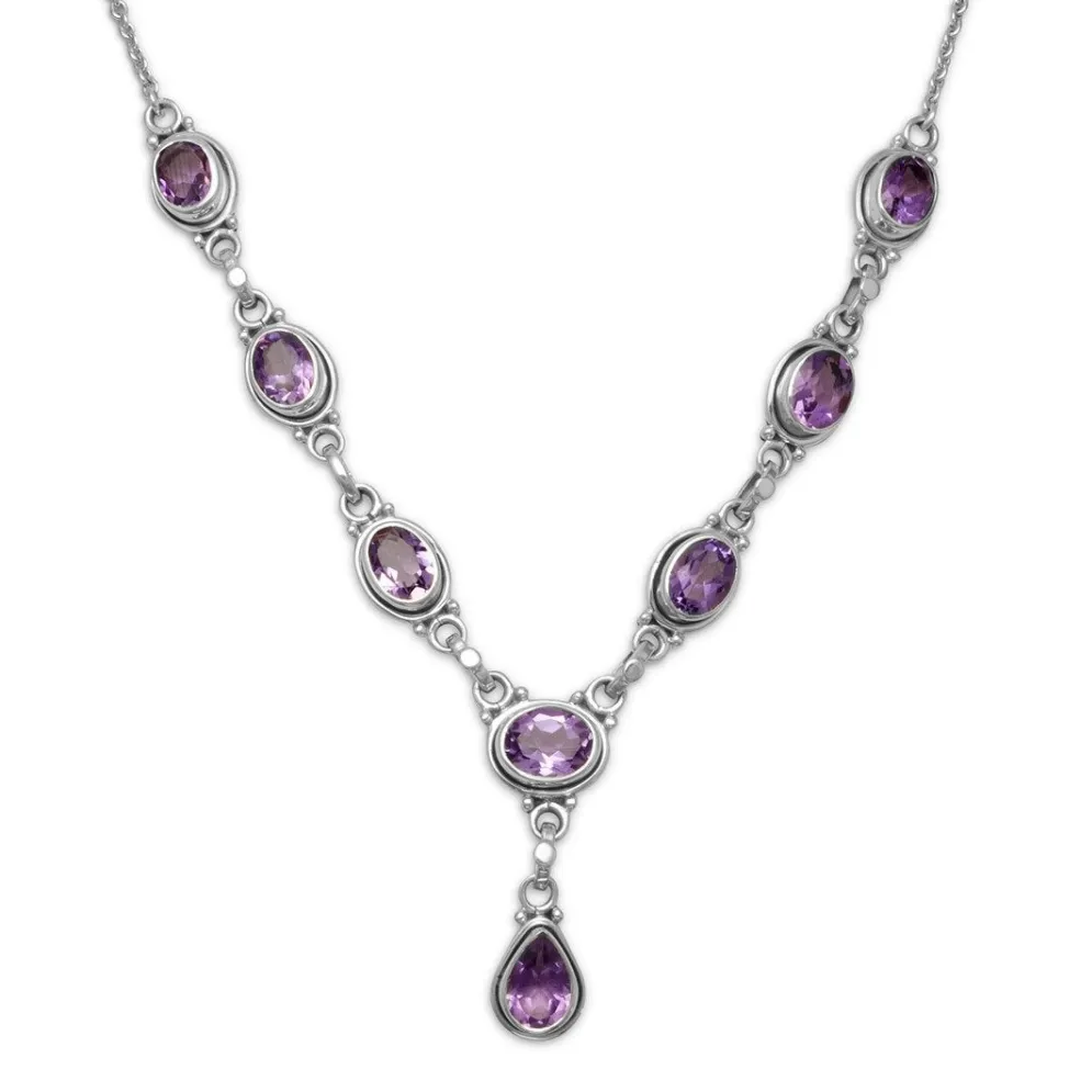 Extension Oval and Pear Shape Amethyst Necklace