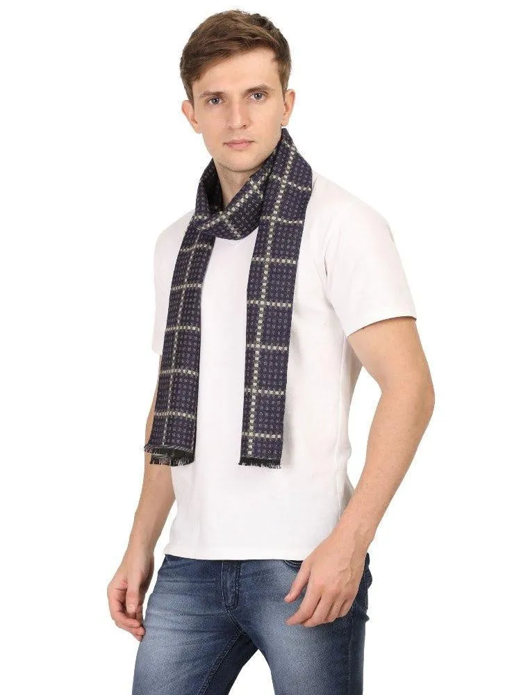 FabSeasons Navy Beign Men's Casual Checkered Acrylic Woolen Muffler, Scarf