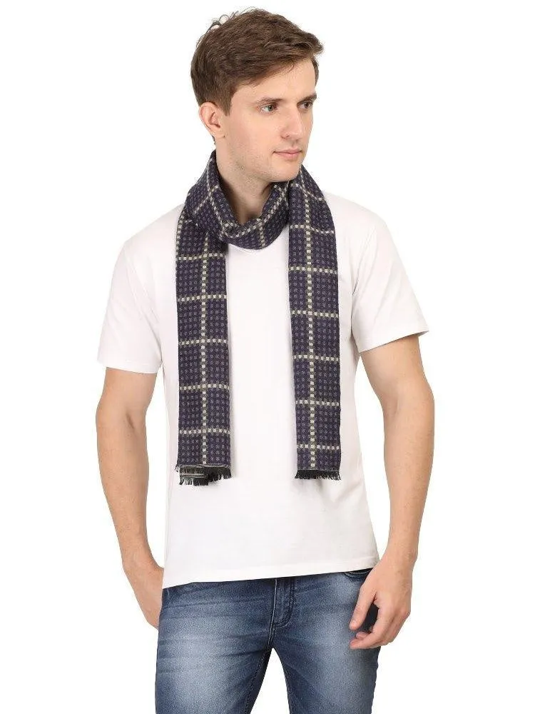 FabSeasons Navy Beign Men's Casual Checkered Acrylic Woolen Muffler, Scarf