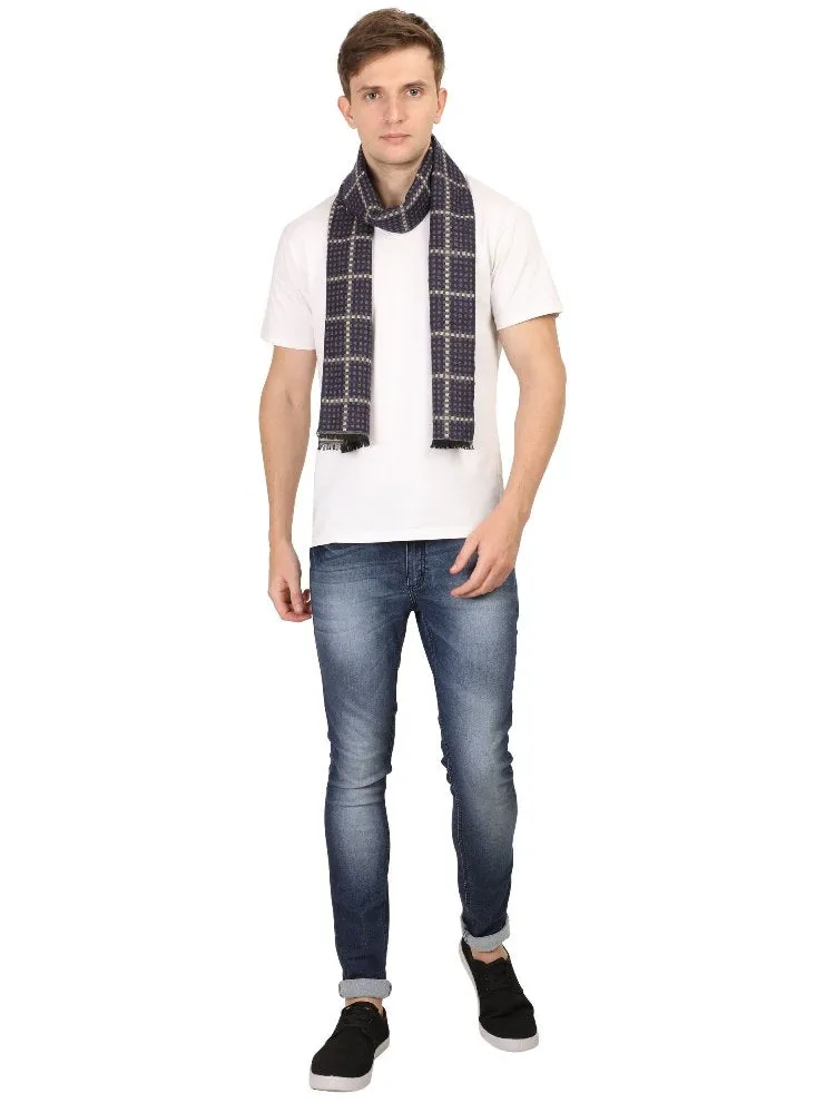 FabSeasons Navy Beign Men's Casual Checkered Acrylic Woolen Muffler, Scarf