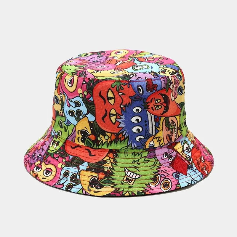 Fashion Cartoon Printed Cute Bucket Hat Summer Reversible Fishermant Hat For Women Men Street Hip Hop Fishing Cap Gorro