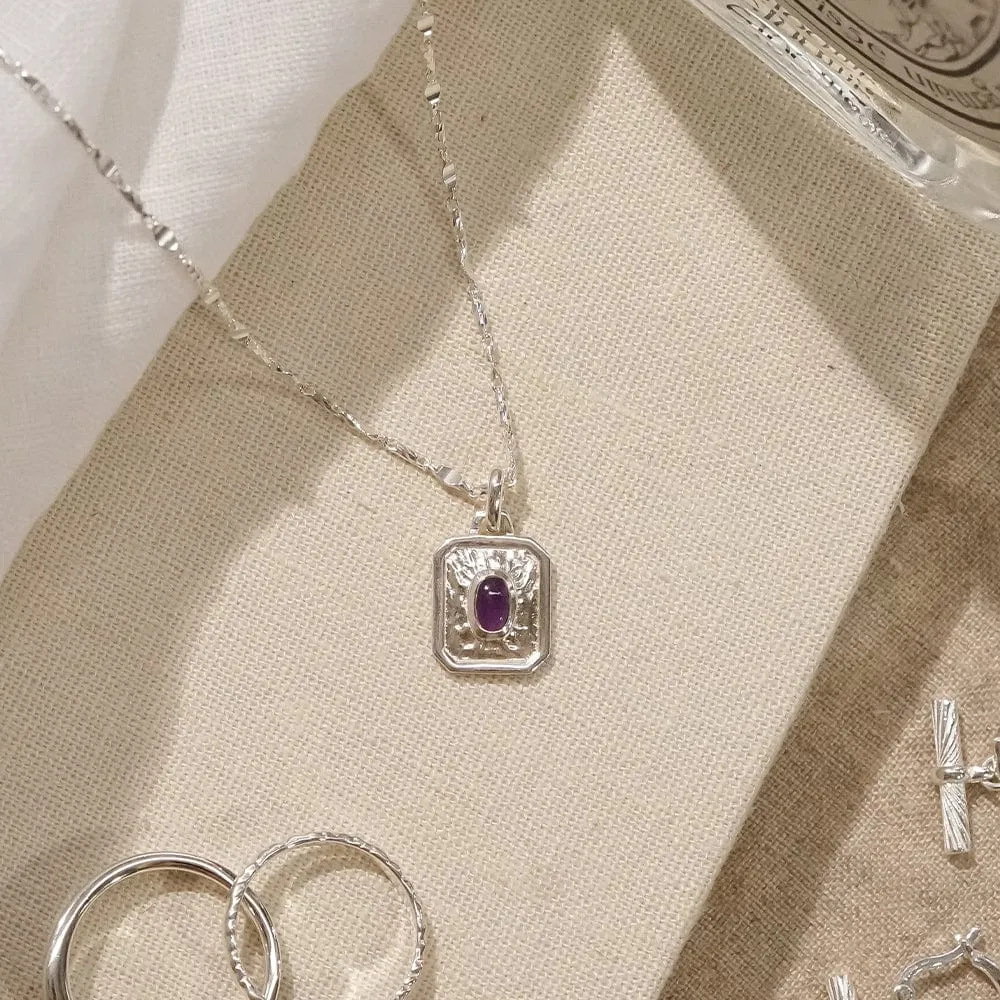 February Amethyst Birthstone Necklace Sterling Silver