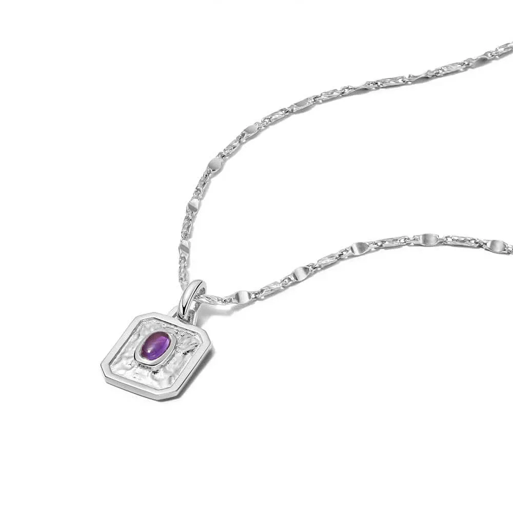 February Amethyst Birthstone Necklace Sterling Silver