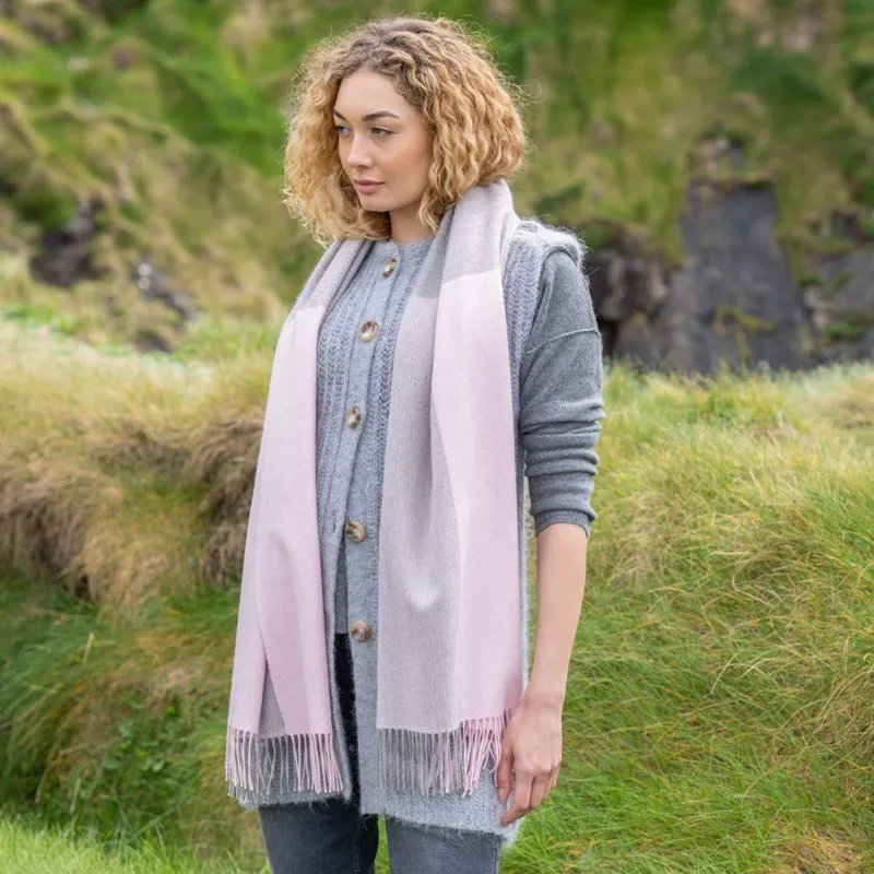 Fine Merino Oversized Scarf - Baby Pink Glencheck - John Hanly