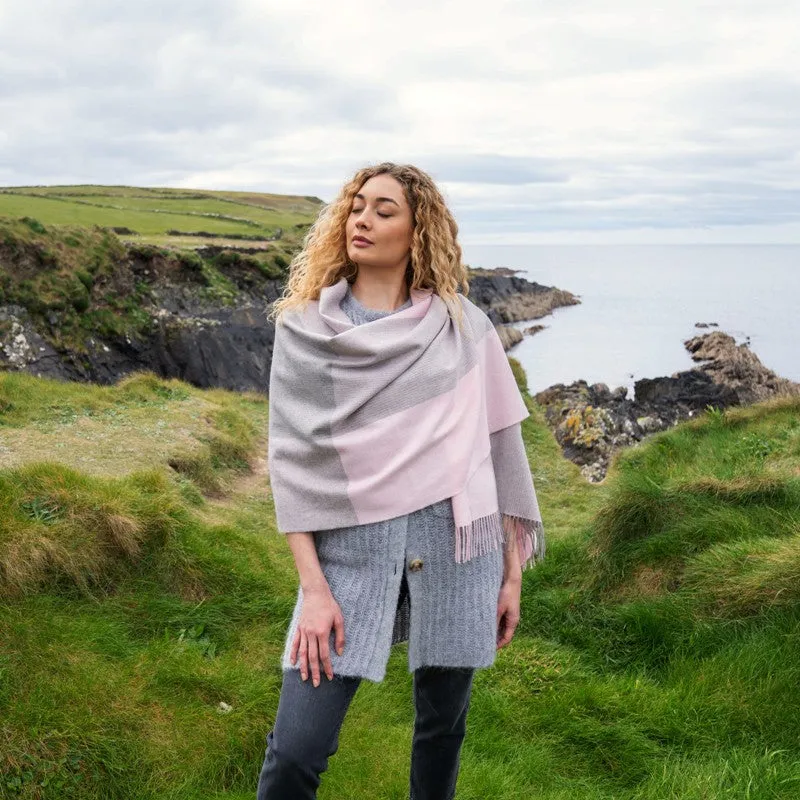 Fine Merino Oversized Scarf - Baby Pink Glencheck - John Hanly