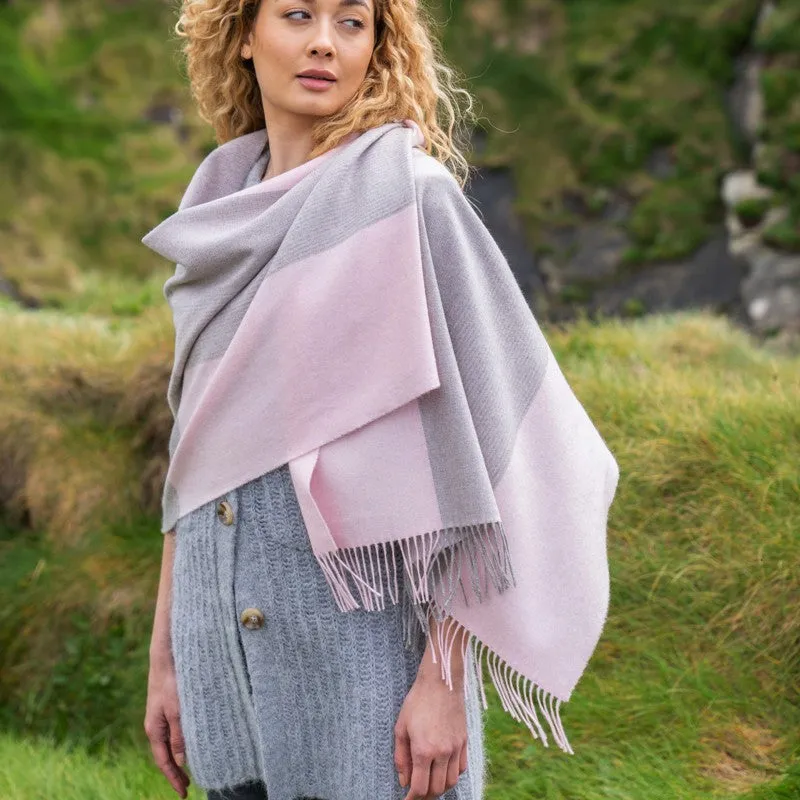 Fine Merino Oversized Scarf - Baby Pink Glencheck - John Hanly