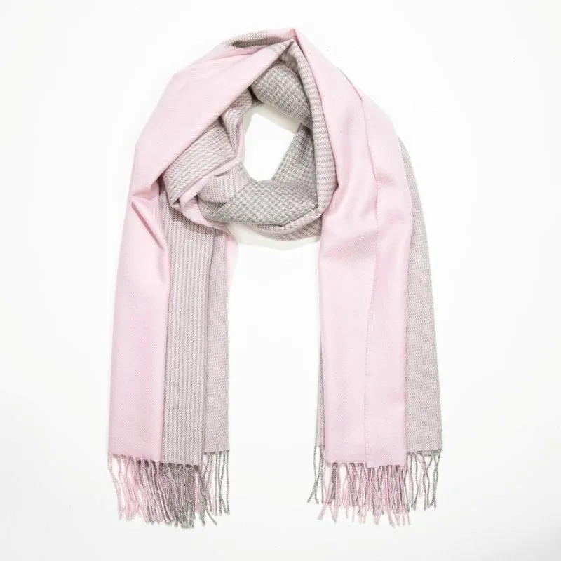 Fine Merino Oversized Scarf - Baby Pink Glencheck - John Hanly