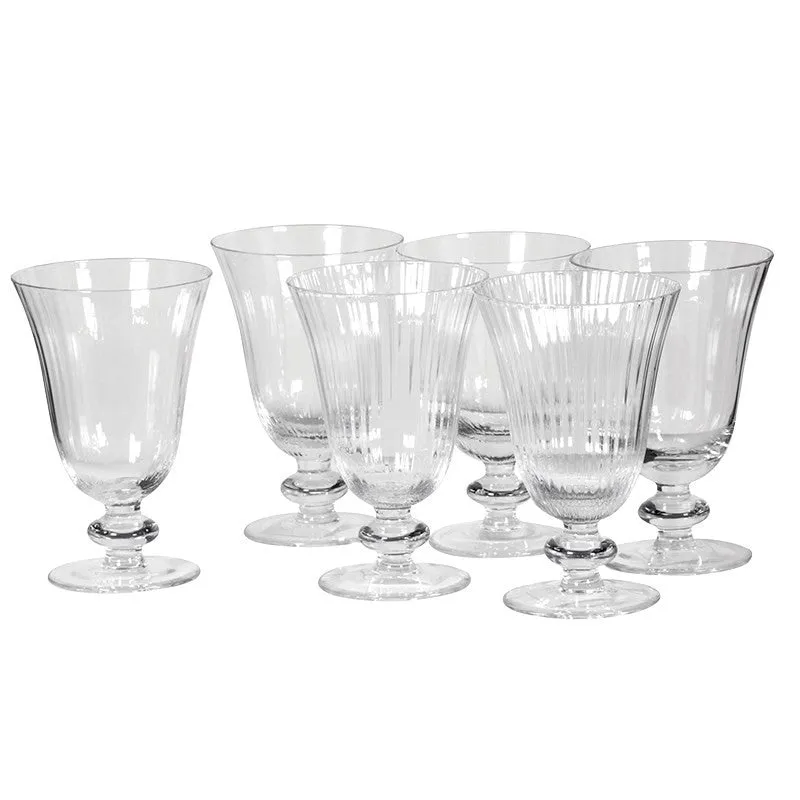 Fine Ribbed Clear Glass Wine Glasses and Champagne Flutes - Set of 6