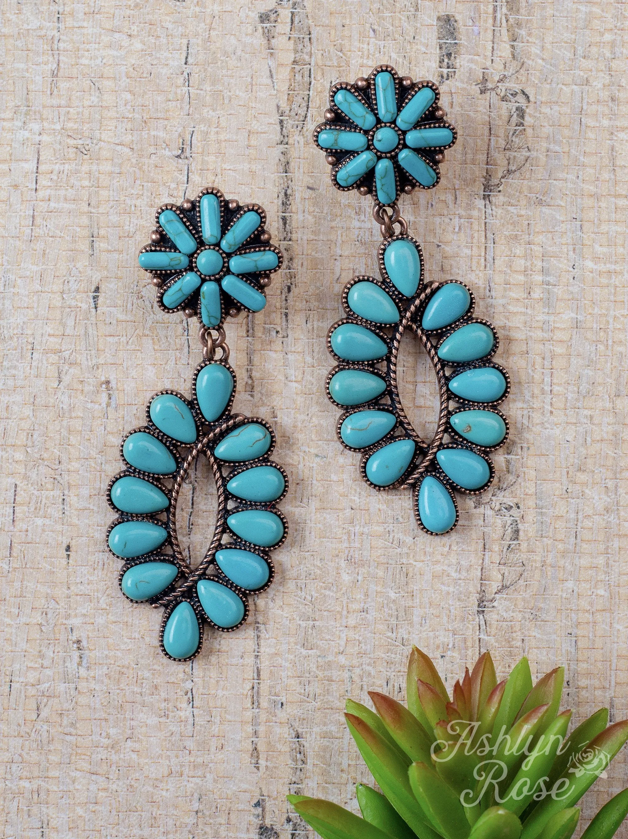 Flower Child Turquoise and Bronze Flower Earrings