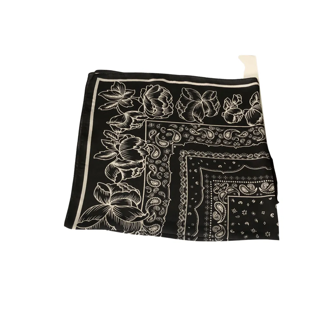 Flower Necktie Poly Silk Scarf - Black