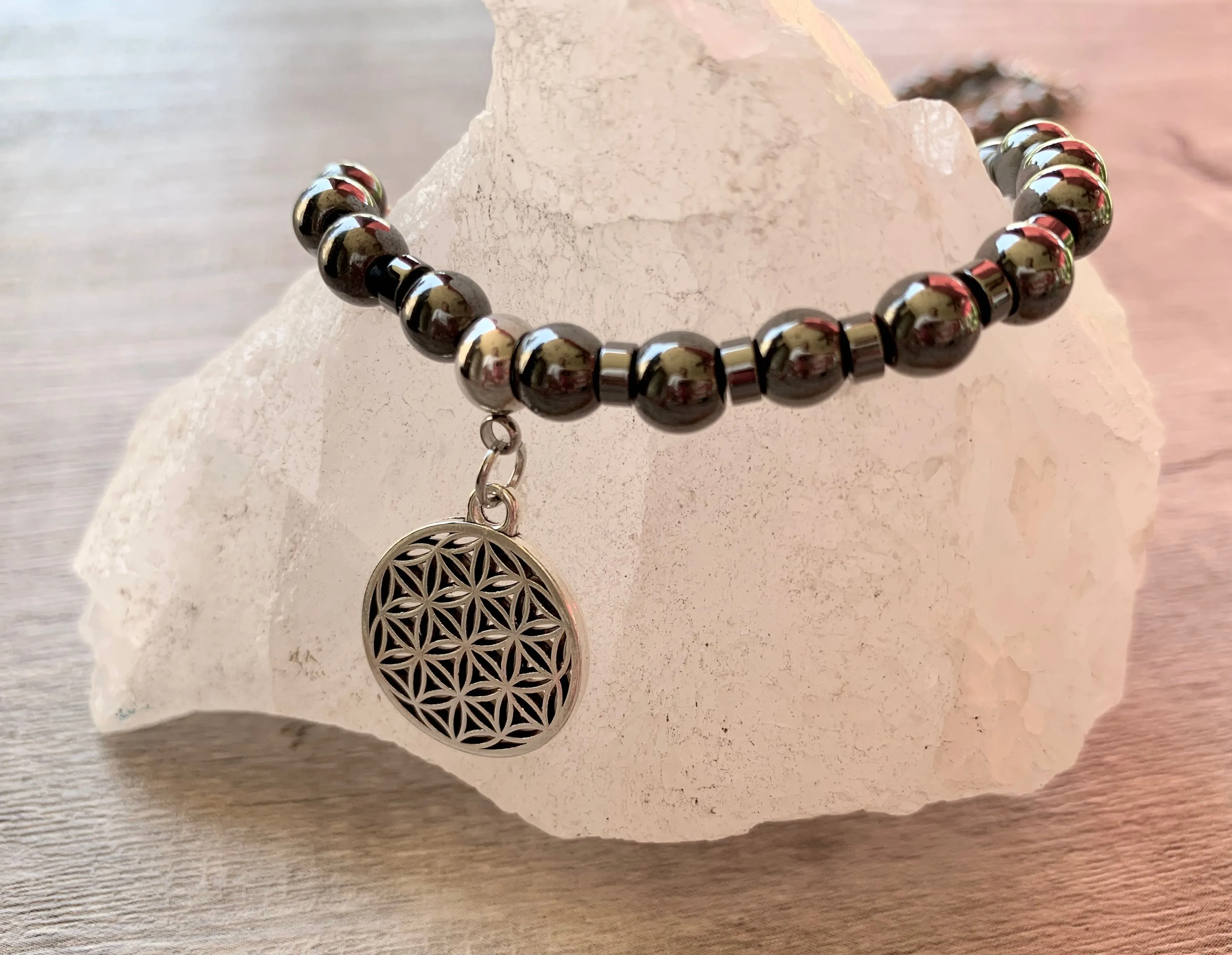 Flower of Life Handmade Hematite Unisex Necklace