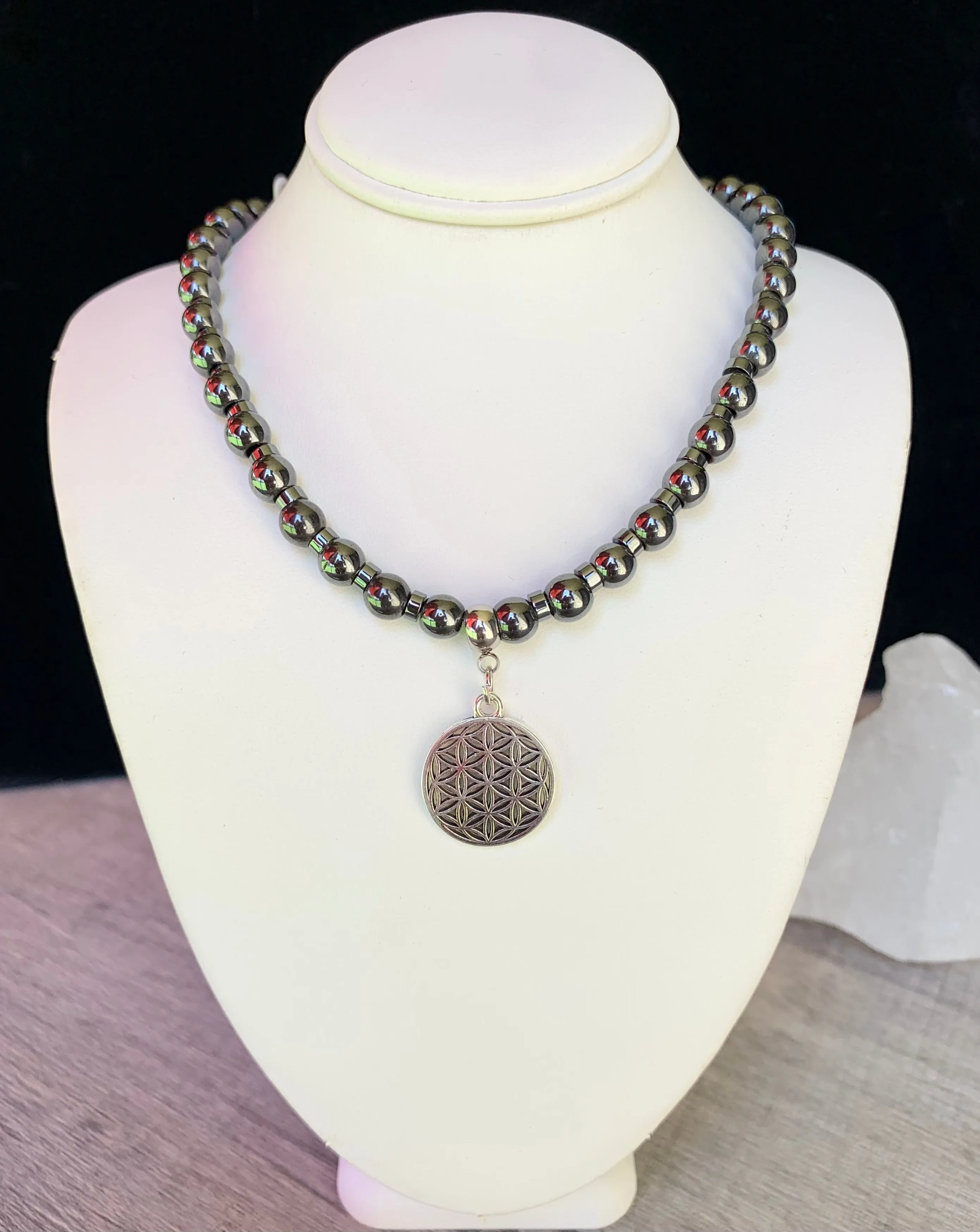 Flower of Life Handmade Hematite Unisex Necklace