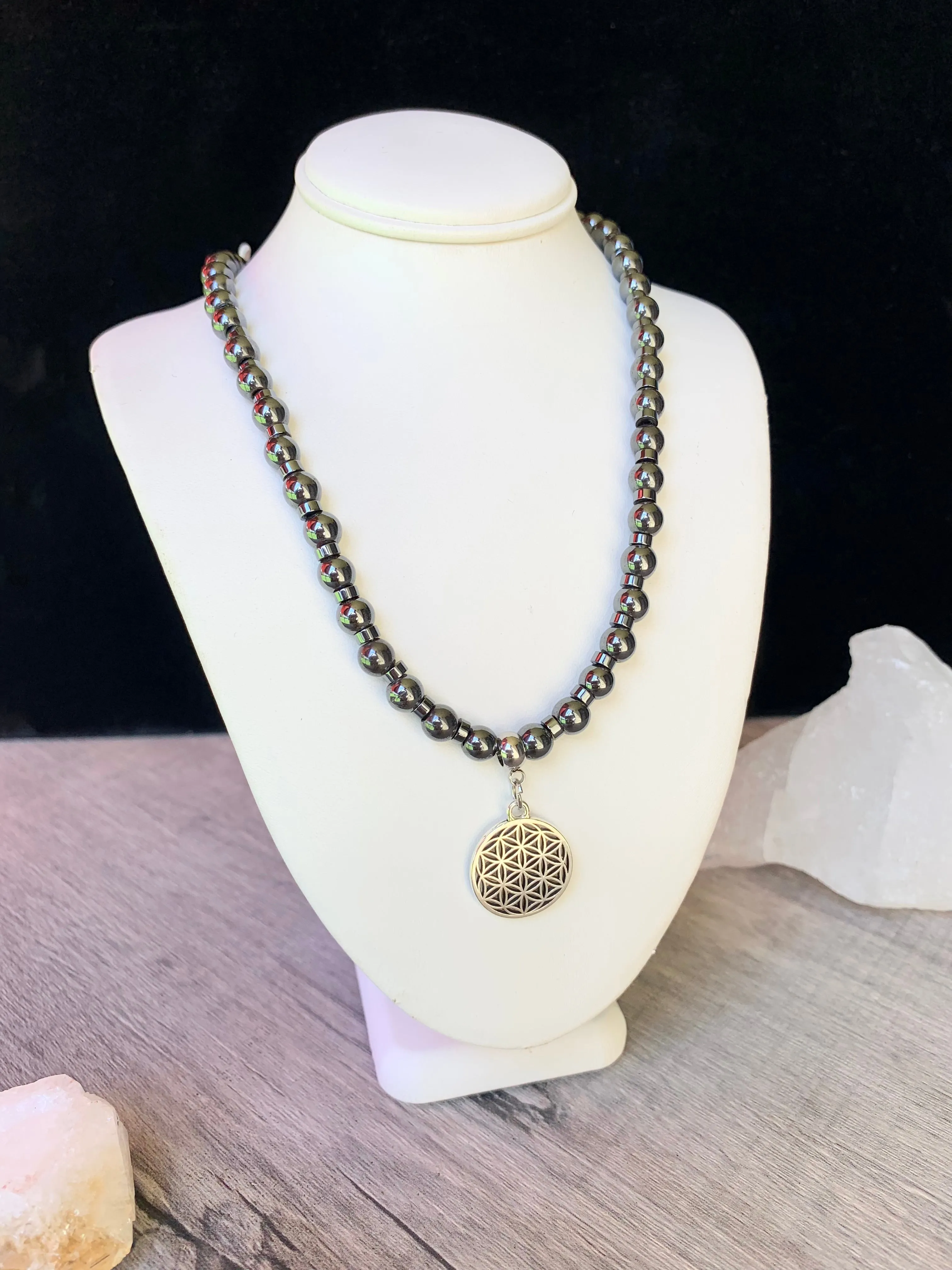 Flower of Life Handmade Hematite Unisex Necklace