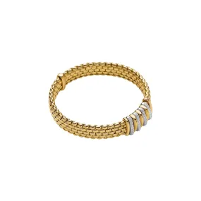 Fope 18K Yellow and White Gold Panorama Collection Wide Stretch Diamond Bracelet, Medium Size