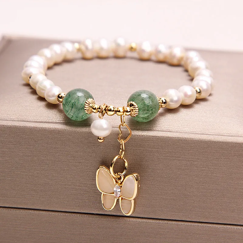 Freshwater Pearl Strawberry Quartz Bracelet Bracelet Female Opal Butterfly Bracelet