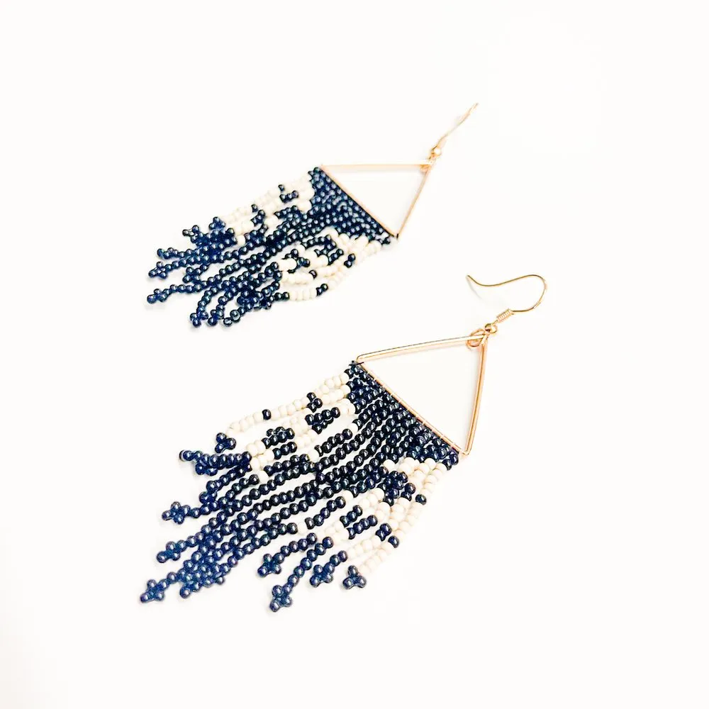 Fringe And Stripes Beaded Boho Earrings