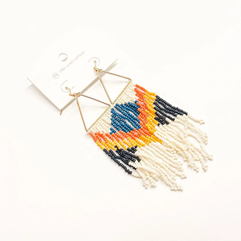 Fringe And Stripes Beaded Boho Earrings