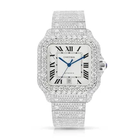 Full Diamond Cartier Santos 40 mm with White Dial; 20 carats