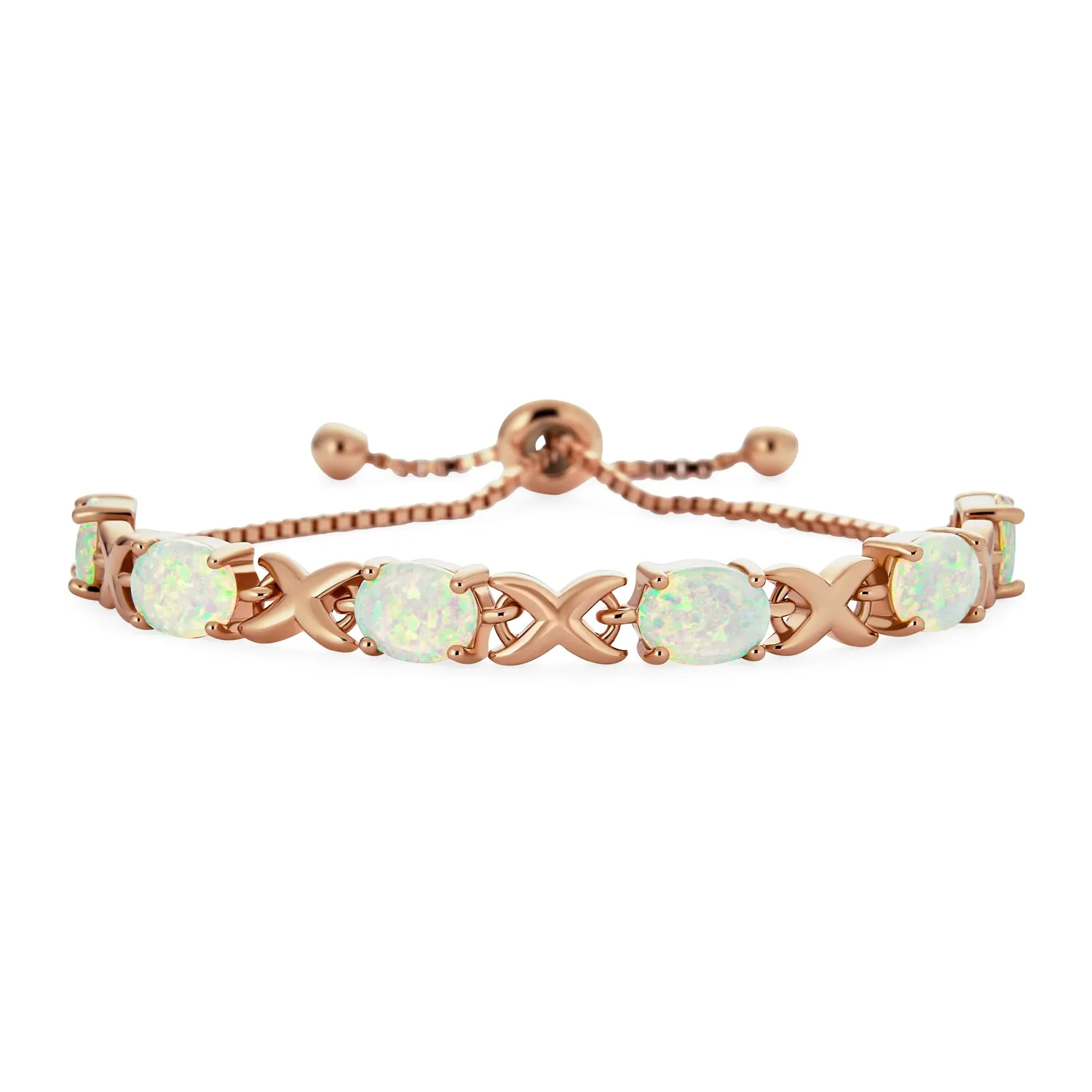 Gemstone Iridescent Opal Tennis Bracelet Rose Gold Sterling Silver 7" Adjustable