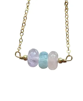 Gemstone Necklace - Stone Necklace - Amethyst Aquamarine Rose Quartz Necklace - Crystal Healing Jewelry - Silver or Gold