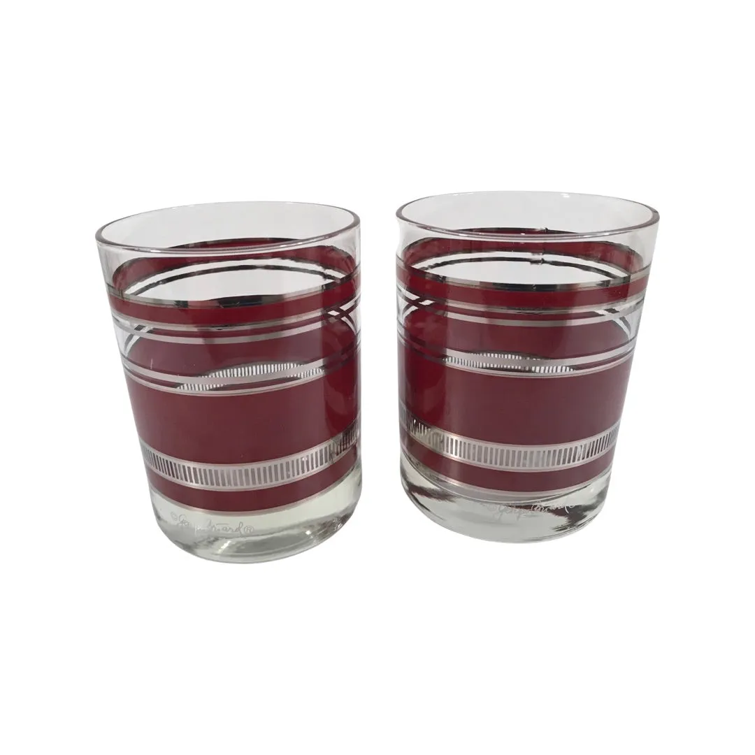 Georges Briard Signed Burgundy and Silver Double Old Fashion Glasses (Set of 2)