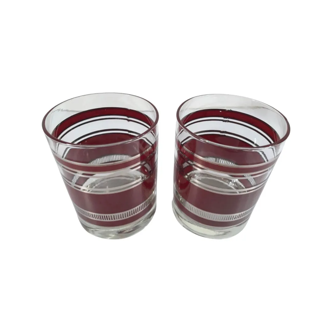 Georges Briard Signed Burgundy and Silver Double Old Fashion Glasses (Set of 2)