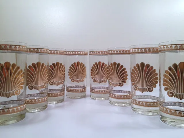 Georges Briard Signed Mid-Century 22-karat Gold Sea Shell Highball Glasses (Set of 8)