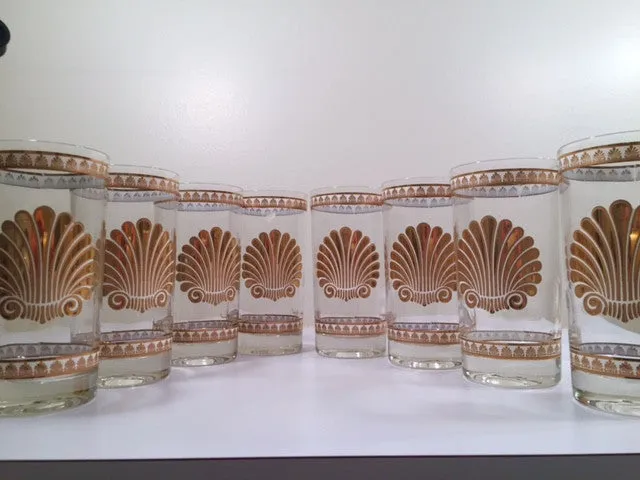 Georges Briard Signed Mid-Century 22-karat Gold Sea Shell Highball Glasses (Set of 8)