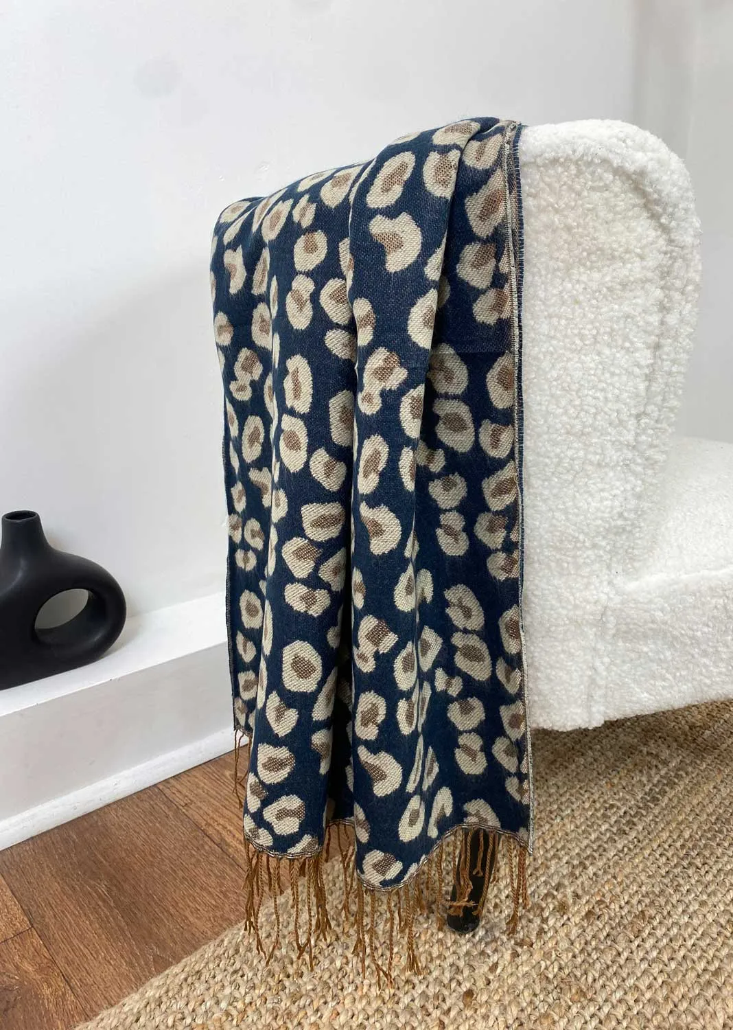 Gigi Leopard Scarf in Navy