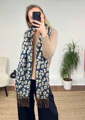 Gigi Leopard Scarf in Navy