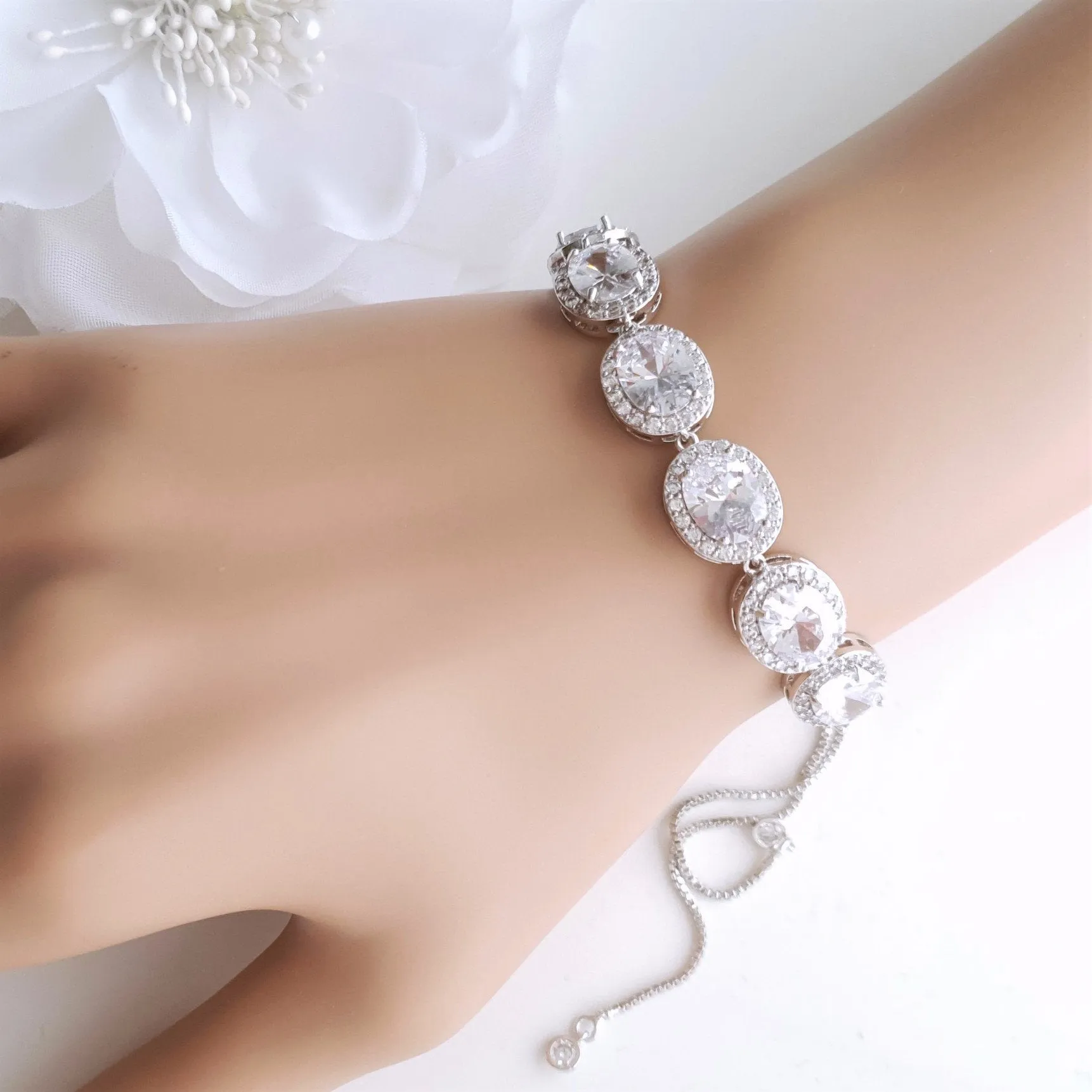 Gold and Cubic Zirconia Bridal Bracelet- Emily