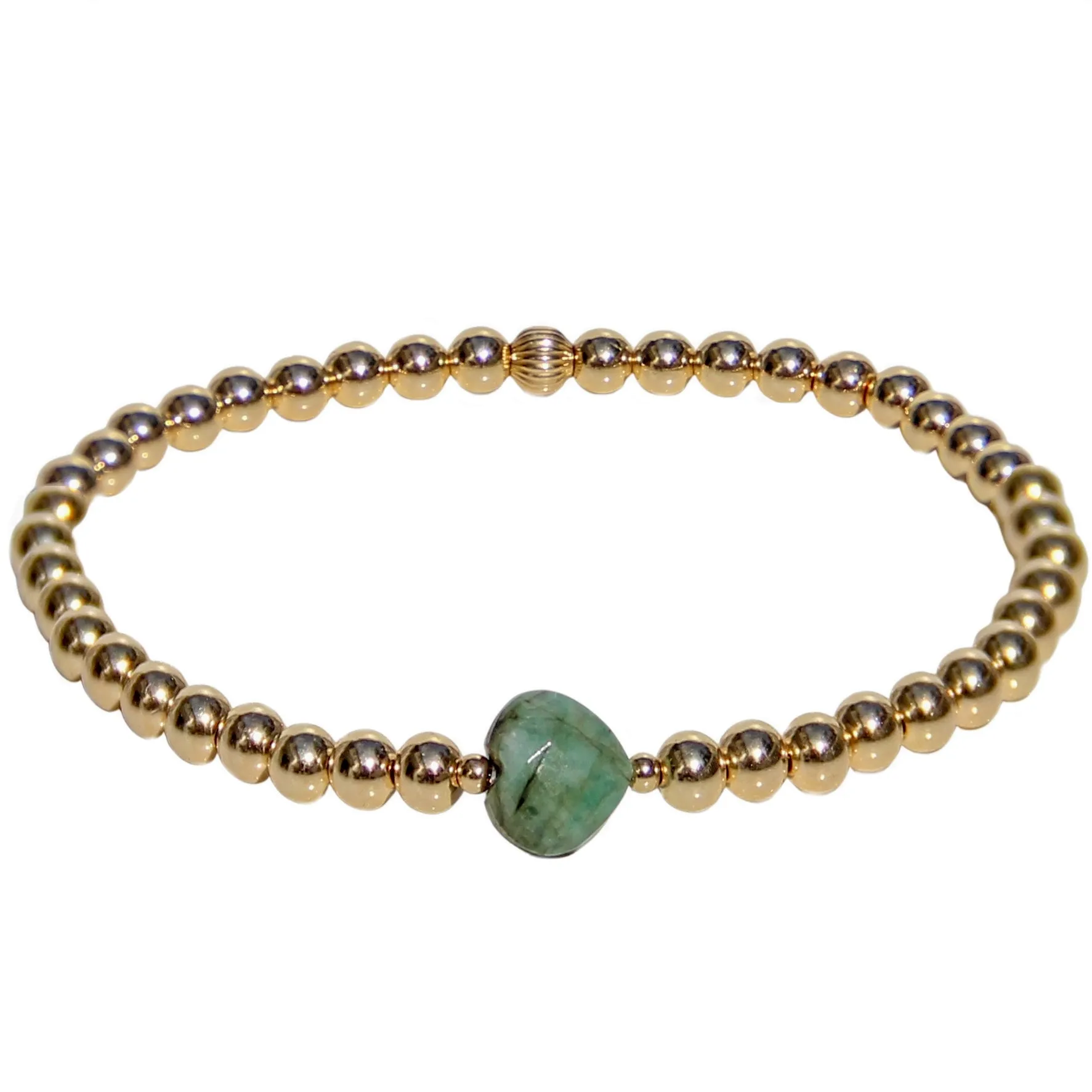 Gold Beaded Bracelet | Emerald Heart