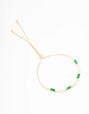 Gold Cubic Zirconia Emerald Toggle Bracelet