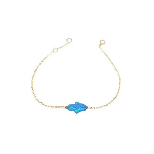 Gold-Dipped Blue Opal Hamsa Bracelet