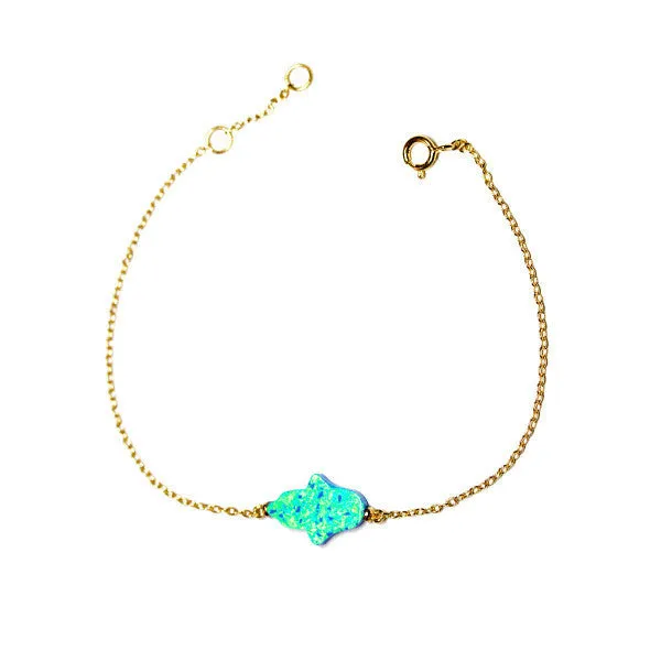 Gold-Dipped Blue Opal Hamsa Bracelet