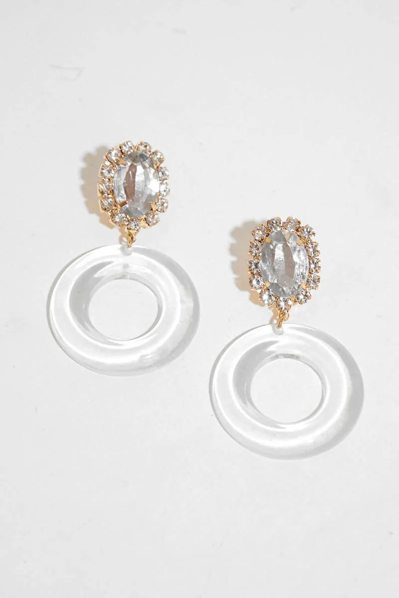 Gold Embellished Gem Clear Resin Earrings - Inaya